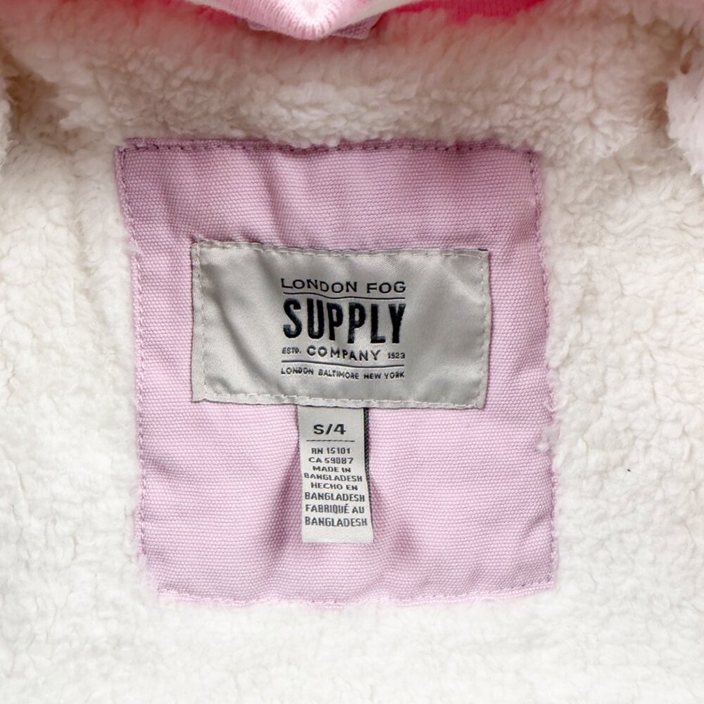 London Fog Girls Varsity Jacket Pink Sherpa Lined Bomber Zip Up NWT 4 - Picture 3 of 5